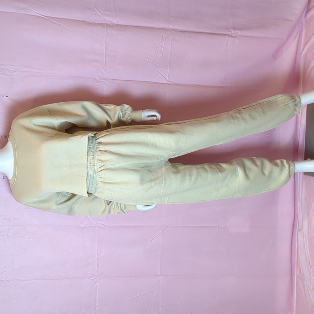 Nasty Gal Fleece Lined Cropped Sweatshirt and Joggers Co Ord Set in Sand Small